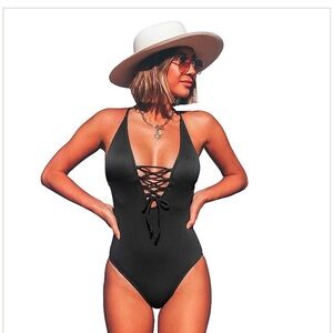 Black Lace-Up Swimsuit